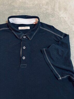 Tommy Bahama Mens XXL Navy Short‑Sleeve Polo Shirt Modal Blend Contrast Stitch